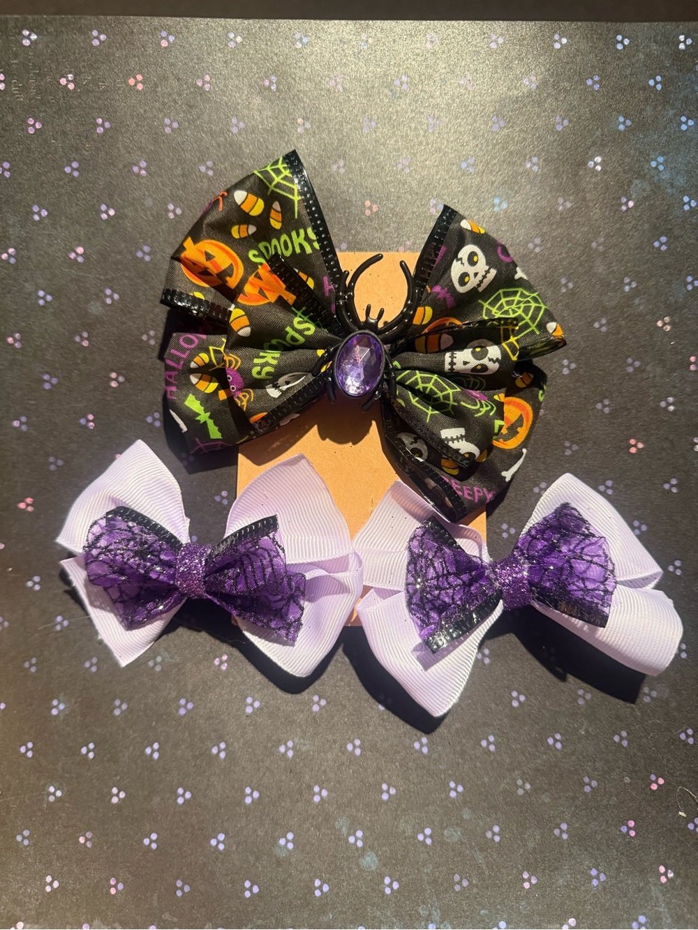 Halloween Kids Hair Bow Set - Black & Purple Costume Accessories